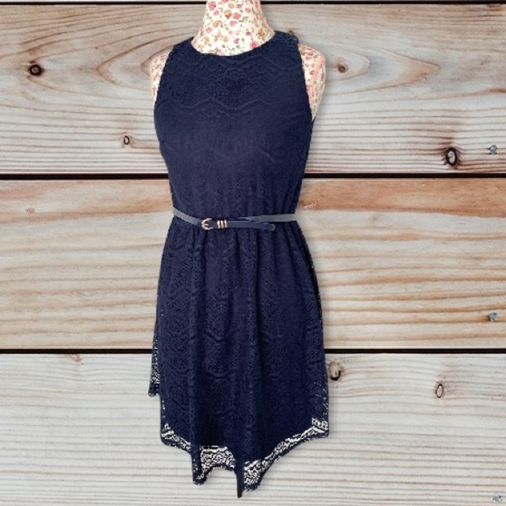 Womens Belted Navy blue Tacera Dress, Sz M